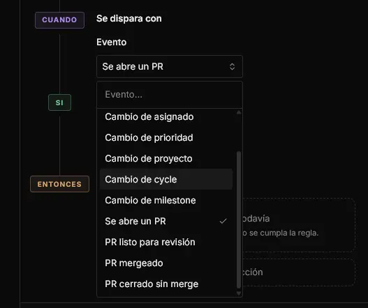Selección de disparador