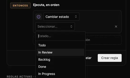 Configuración de acción
