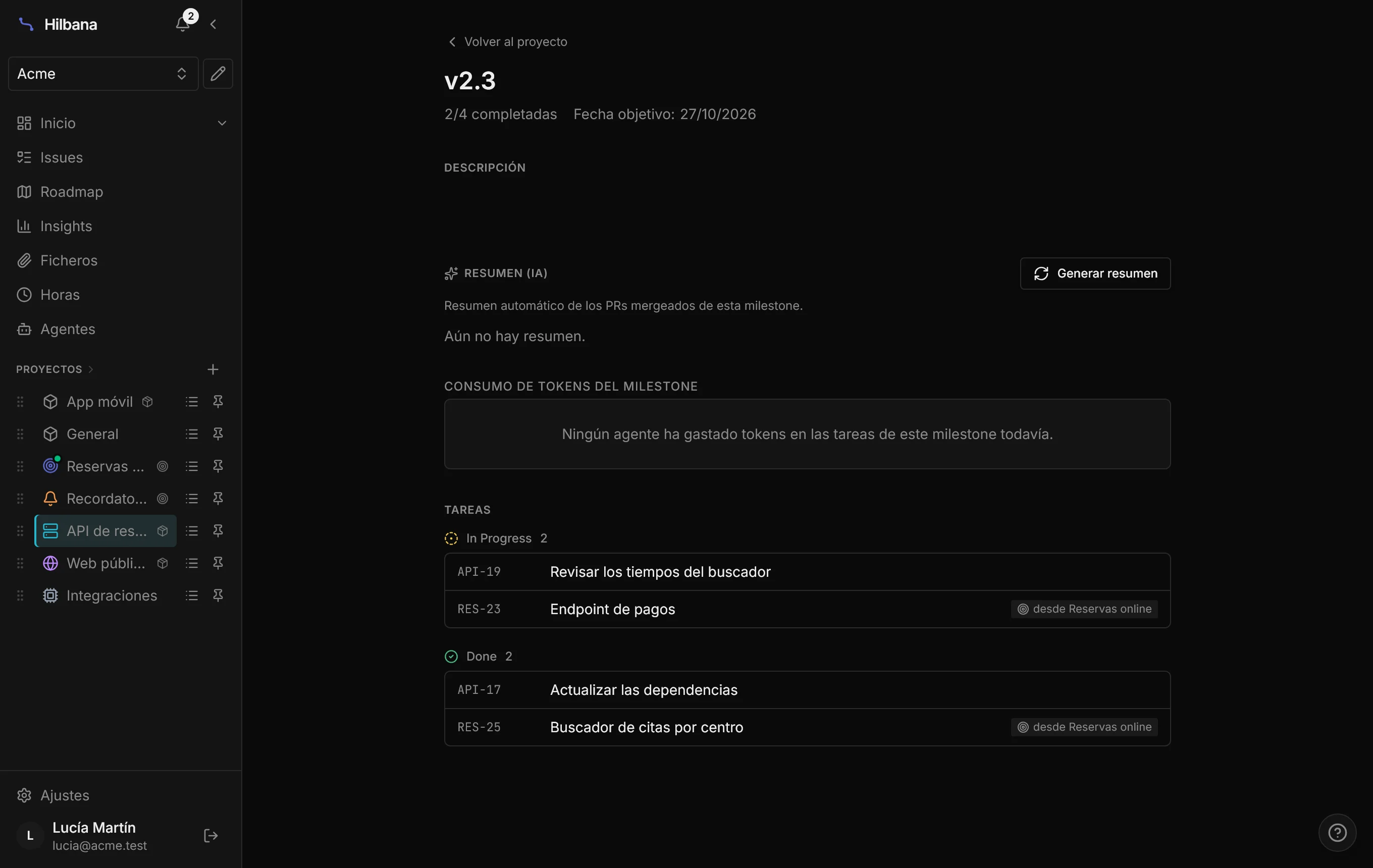 Milestone v2.3 de la API: tareas propias y entregadas, con su marca de origen