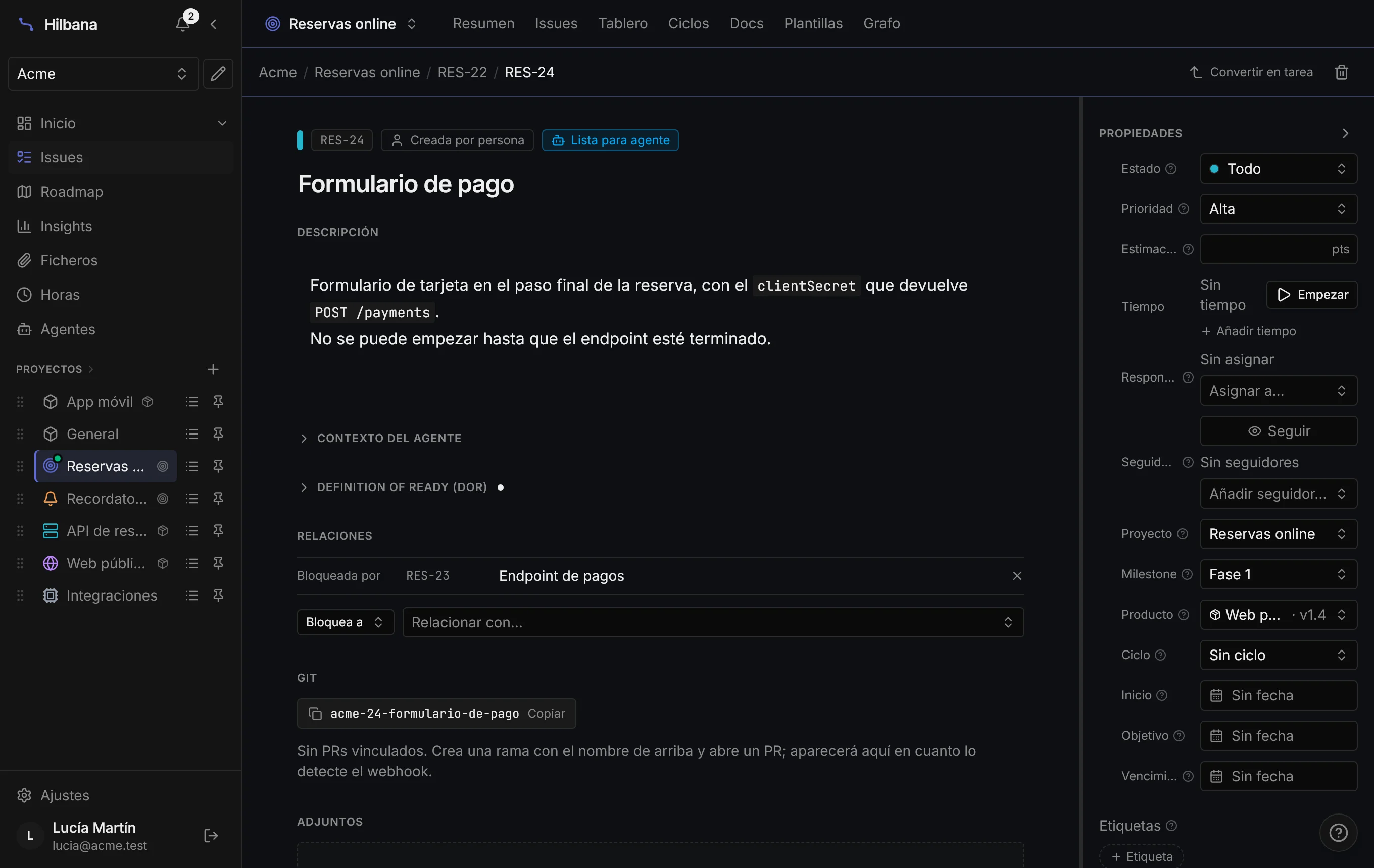 Tarea Formulario de pago, entregada a la web, bloqueada por RES-23 Endpoint de pagos
