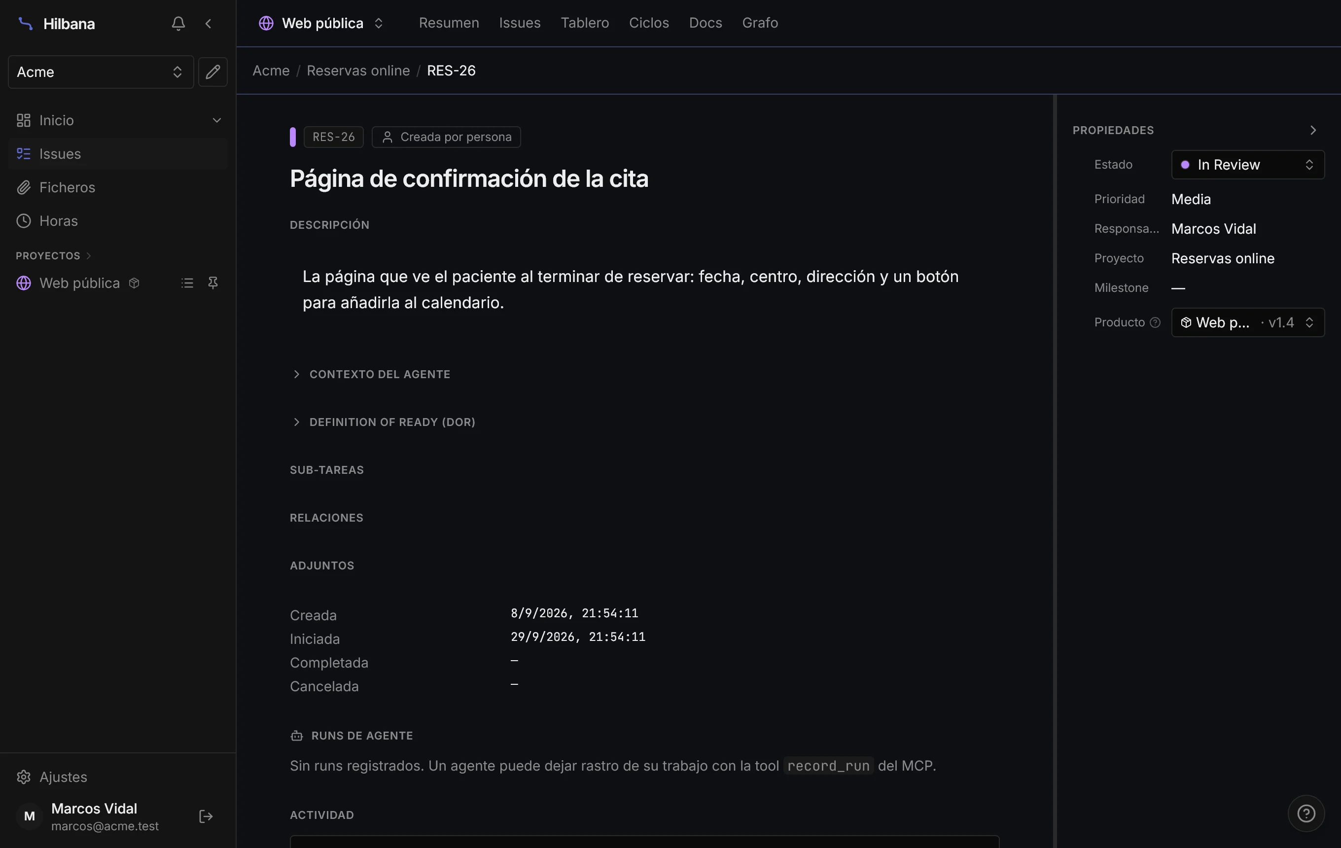 Ficha de la tarea vista por el invitado: propiedades de solo lectura y la iniciativa sin enlace