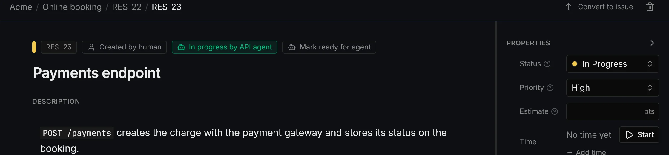 Payments endpoint in progress by the API agent